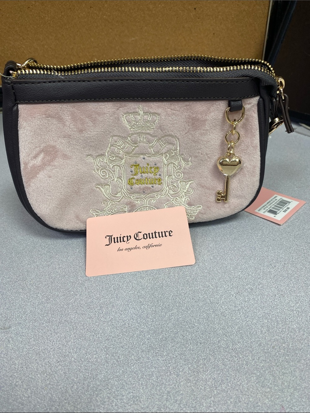 Juicy Couture Blush Pink Velvet Wristlet with Gold Key Charm